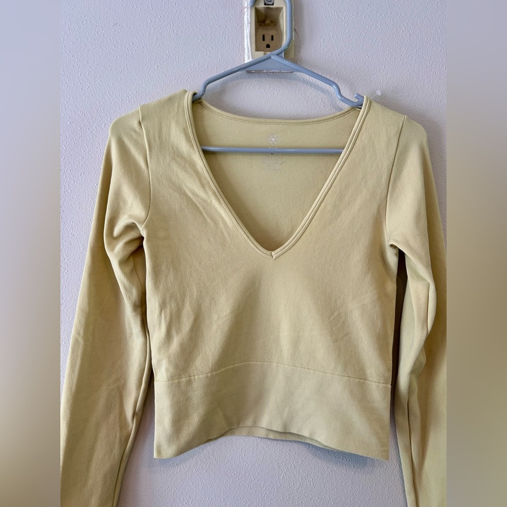 Long Sleeve Deep V Neck Crop Top